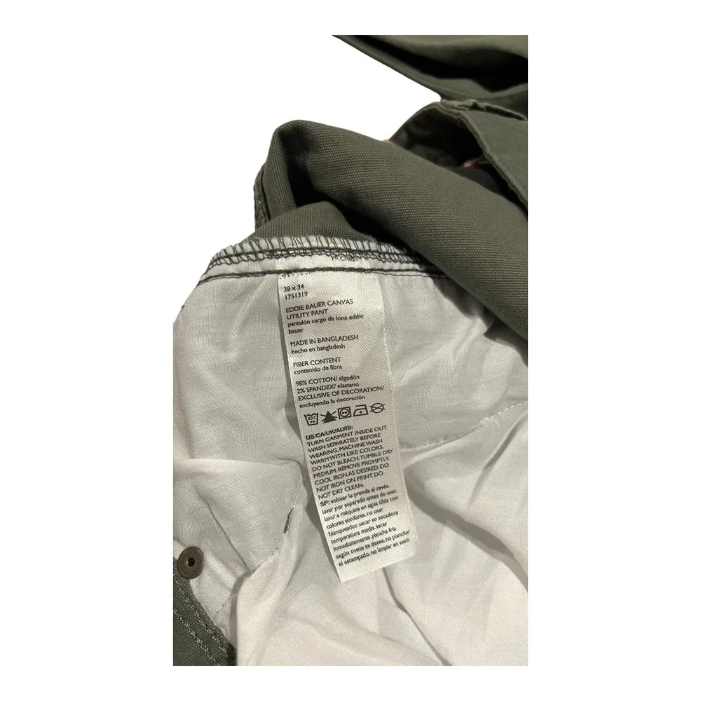 NWT Eddie Bauer Men's 38x34‎ Green Canvas Utility Workwear Pants Trousers